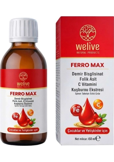 Ferro Max Demir Şurubu 150 Ml - Folik Asit, C Vitamini, Kuşburnu Ekstresi İçeren Takviye