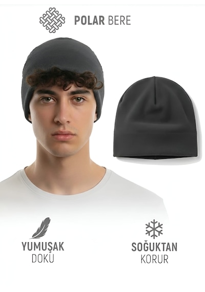 Qulothes Extra Kalın Termal Polar Soğuk Geçirmez Bere Unisex Pamuklu Kışlık Şapkaa Gri