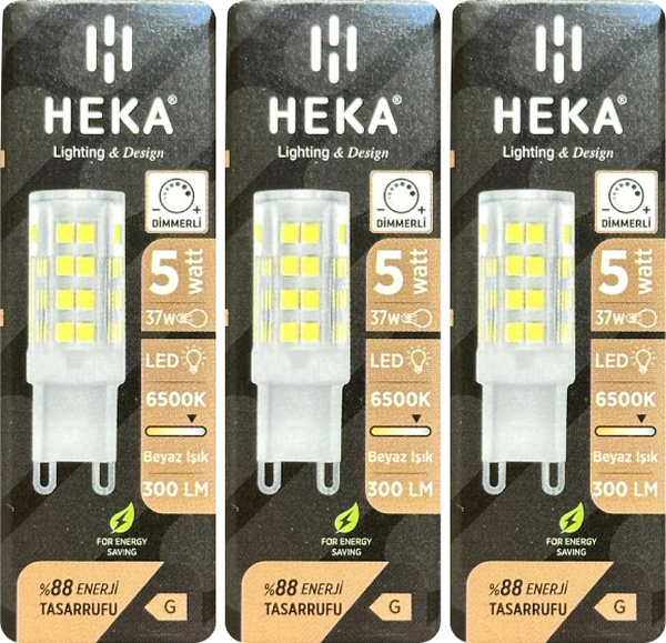 3 Adet Heka 5w 37w 6500k Beyaz Işık G9 Duylu Dim Edilebilir Led Kapsül Ampul