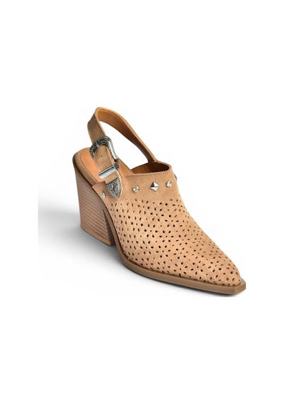 Fox Shoes Y654329102 Vizon Hakiki Deri Süet Zımba Detaylı Western Topuklu Ayakkabı