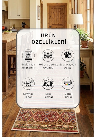 Bej Yıkanabilir Mutfak Halısı 5