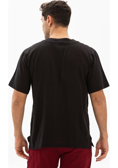 Kısa Kol Şile Bezi Bisiklet Yaka Bahriyeli Erkek T-Shirt Siyah Sy