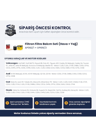 Filtron Filtre Bakım Seti Hava+yağ - Golf 7 / Passat B8 / Polo 5 1.2-1.4 Tsı