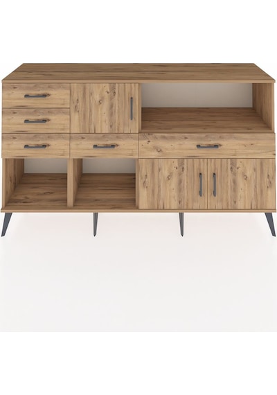 Kronos Konsol 2 Raflı 5 Çekmeceli 3 Kapaklı 176x59x99 Çam-çam Çam-çam