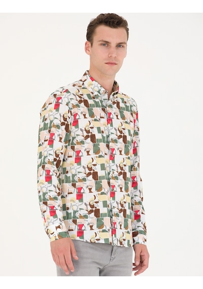 Pierre Cardin Erkek Haki Desenli Gömlek 50265034-vr027 Haki