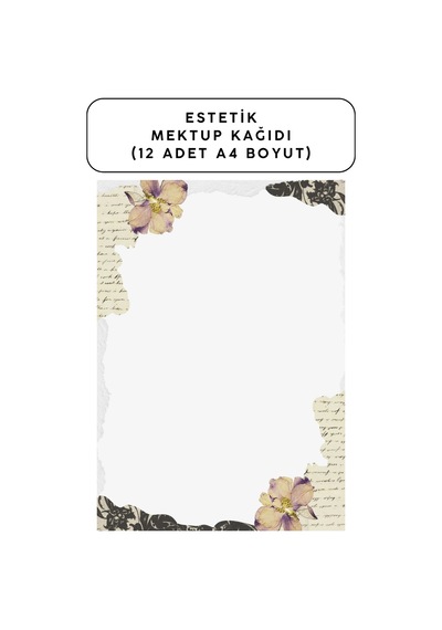 Estetik Mektup Kağıdı 12 Adet A4 Boyut
