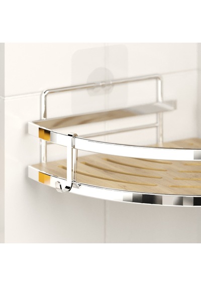 TEKNOTEL YAPIŞKANLI KANCALI 2 ADET BANYO KÖŞE RAFI KROM ST273H Krom