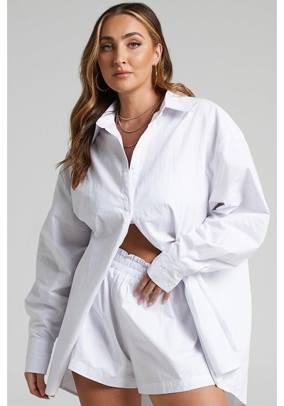 Seeh Beyaz Oversize Basic Kadın Gömlek Sh268