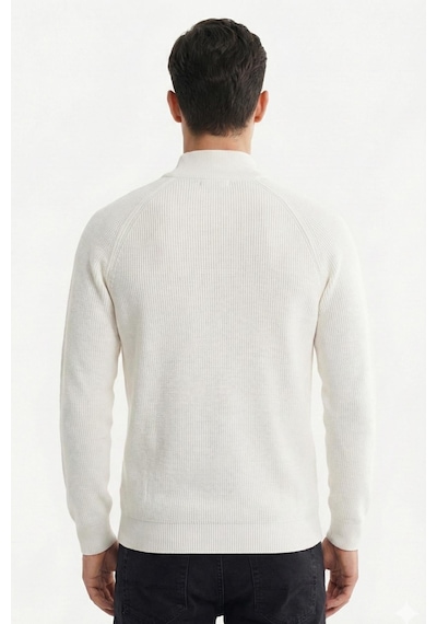 Sabri Özel Erkek Ekru Dar Kesim Slim Fit Dokulu Örme Fermuarlı Yarım Balıkçı Yaka Triko Kazak Kemik Sabri Özel Erkek Ekru Dar Kesim Slim Fit Dokulu Örme Fermuarlı Yarım Balıkçı Yaka Triko Kazak Kemik