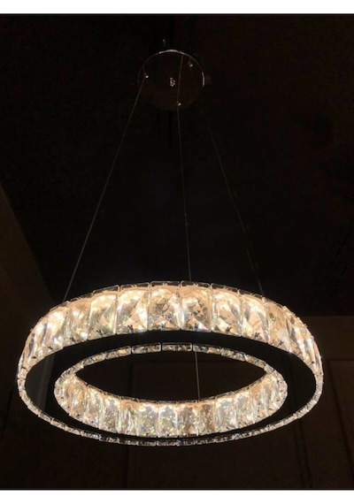 Modern Krom Sarkıt Kristal Taşlı Power Led Kumandalı 3 Renk Avize