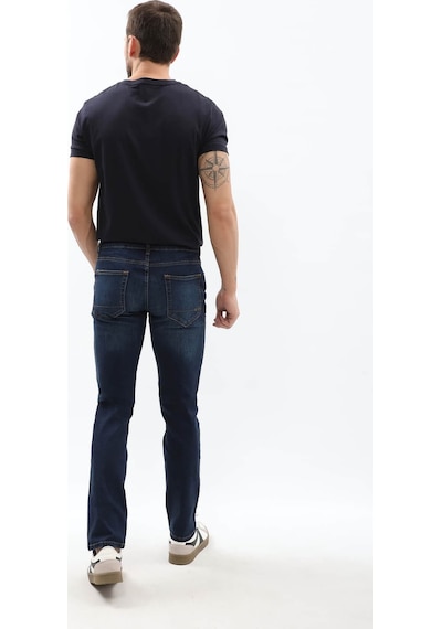 Blue White Erkek Dizi Yırtık Slim Fit Boya Detay Jean Pantolon Lacivert 36