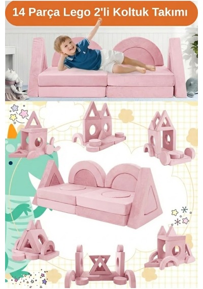 14 Parça Yapı Oyuncak Modüler Bebek Ve Çocuk 2'li Koltuğu Pembe