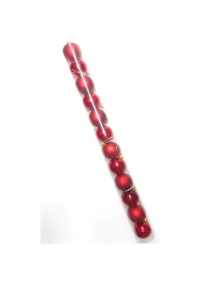 3 Cm 12 Li Kırmızı Boru Top Yılbaşı Süsleme Seti