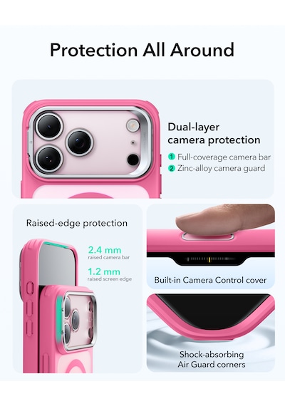 Esr Apple Uyumlu iPhone 17 Pro Max Classic Hybrid Magsafe Standlı Kılıf - Kamera Kontrol Buton - Pembe Pembe