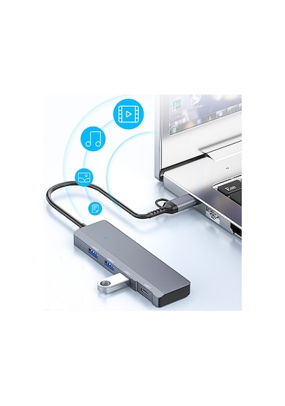 Ally Ads-309d 4 Portlu Usb+type-c Usb 3.0 Çoklayıcı Data Hub Ada