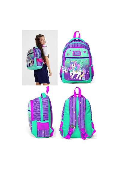 Coral High Kız Çocuk Pegasus Okul Sırt Ve Beslenme Çantası Seti Yeşil Mor