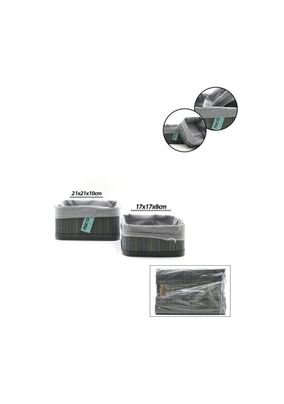 İbico İ22-332 Organizer Sepet 18x21cm 2 Boy Kare Bezli Bambu Kenar Ahşap Altlık Gri