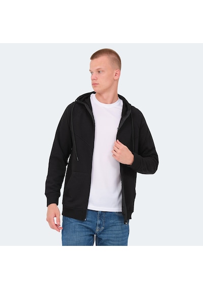 Slazenger KAZUE I Erkek Fermuarlı Kapüşonlu Cepli Siyah Sweatshirt