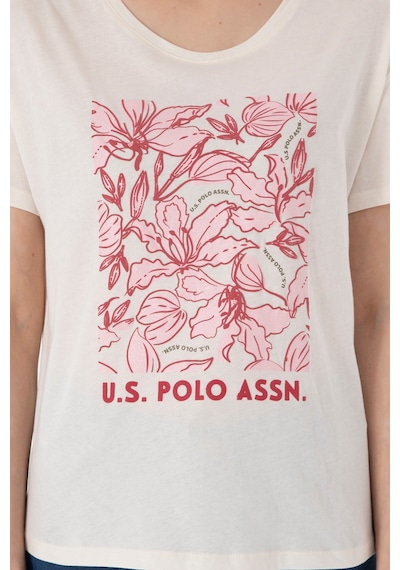 U.S. Polo Assn. Kadın Krem Desenli Bisiklet Yaka Tişört 50299765-VR071