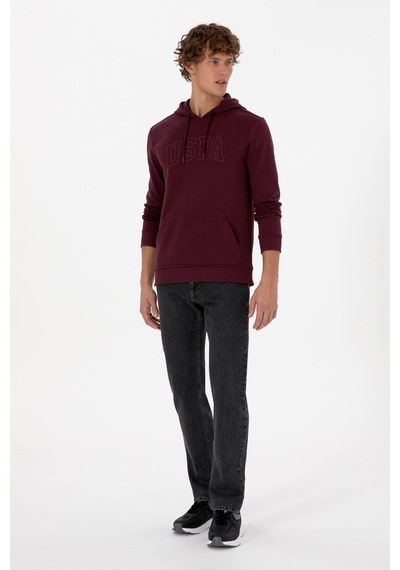 U.S. Polo Assn. Erkek Regular Fit Kapüşonlu Koyu Bordo Basic Sweatshirt 50315663-VR177