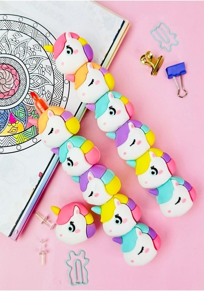 Unicorn Fosforlu Kalem Yumurtlayan 1 Paket 5 Renk Unicorn Figürlü İşaret Kalemi Mini 5 Li Fosforlu Kalem Çok Renkli