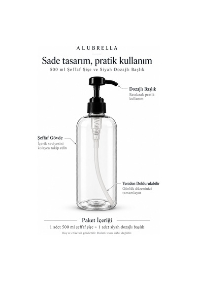 Dozajlı Basmalı Başlık Şeffaf Doldurulabilir Plastik Şişe 500 Ml Şeffaf - Amber
