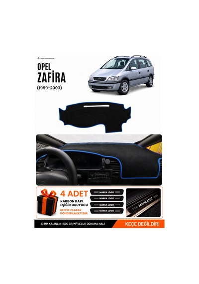 Opel Zafira 1999-2003 Uyumlu Torpido Koruma, Torpido Örtüsü, Torpido Kılıfı - Siyah-mavi - Op017