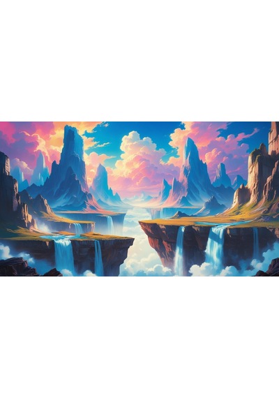 Doğa Ve Manzara Yatay Yüzen Dağlar Gökyüzüne Düşen Şelaleler Rüya Gibi Atmosfer 04 Çerçevesiz 90x60cm Pvc Tablo