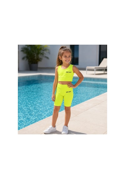Rony Pony Kids Kız Çocuk Neon Sarı Crop Üst Ve Uzun Şortlu Mayo Takımı - 2 Parça