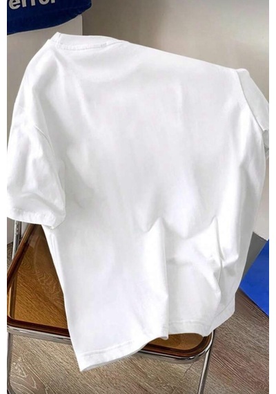 Cepte Panda Baskılı Oversize Unisex Pamuklu Tişört Battal Büyük Beden Tshirt Beyaz