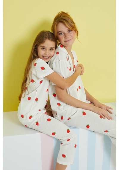 Siyah İnci Örme Düğmeli Pijama Takım 24108024 Çok Renkli