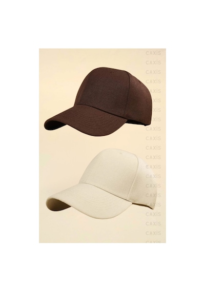 Caxis Spor Şapka Unisex 2 Adet Arkası Cırtlı Ayarlanabilir Koyu Kahve - Krem