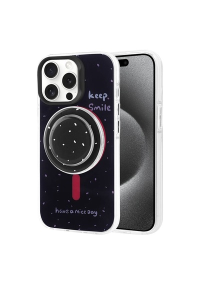 Apple Uyumlu iPhone 15 Pro Max Kılıf M-safe Şarj Özellikli Tak-çıkar Pop Soketli Zore Tiktok Kapak Siyah