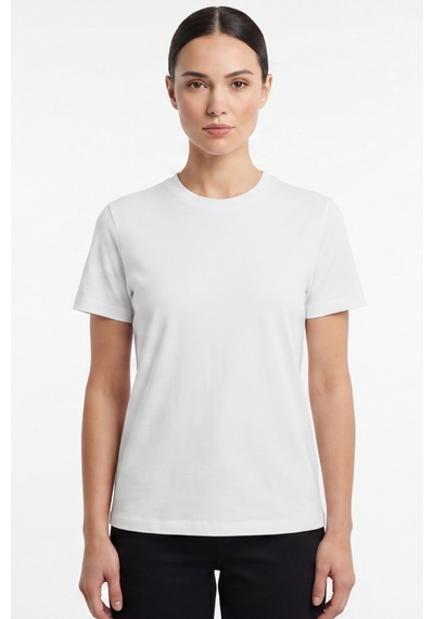 Goffra Kadın Vision Bisiklet Yaka Premium Kalite Yoğun Dokulu Pamuklu T-shirt Beyaz W101-r0220-01