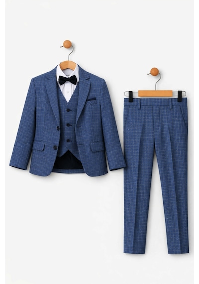 Ahengim Erkek Çocuk Slim Fit Dokulu Çizgili Klasik Takım Elbise Ak197-198 Mavi