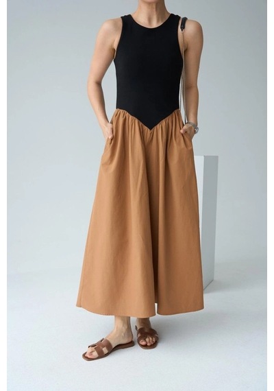 Valensdesign İki Renkli Elbise - Siyah-taba