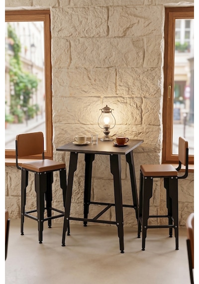 Retodesign Lotus Kare Bar 2 Sandalyeli Takım 9102 Antrasit - Siyah