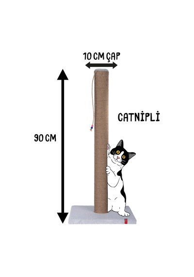 90cm Catnipli Kalın Borulu Dev Tırmalama Tahtası Gri