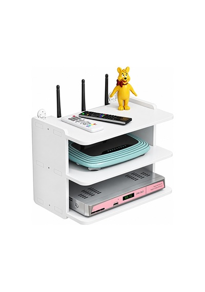 Duvara Monte 3 Raflı Modem Uydu Telefon Kumanda Vb Eşya Düzenleyici Raf Al5348 Beyaz