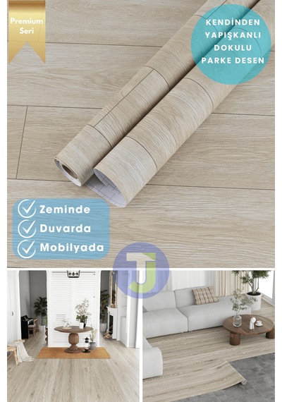 Technojet Kendinden Yapışkanlı Dokulu Parke Desen Premium Zemin Mutfak Duvar Dolapkaplama 60cmx300cm