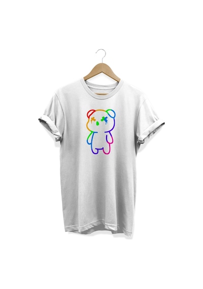 Neon Ayıcık Baskılı Beyaz T-shirt Beyaz