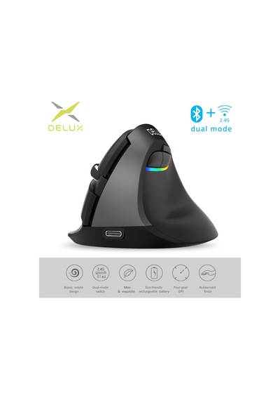 Delux M618 Mini BT 4.0+2.4G Kablosuz Ergonomik Şarjlı Dikey Mouse