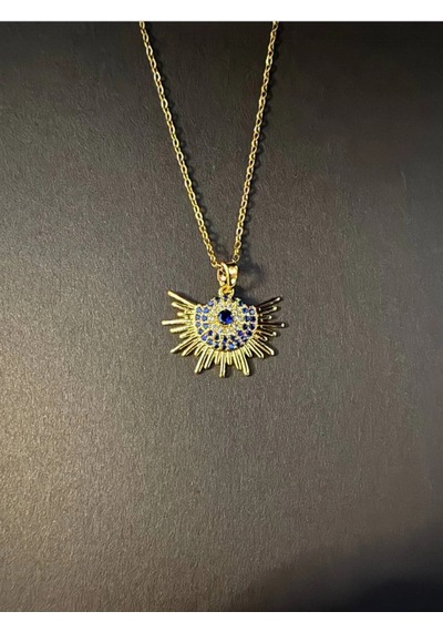 Gold Renk Zirkon Taş Ve Nazar Detaylı Kolye Altin