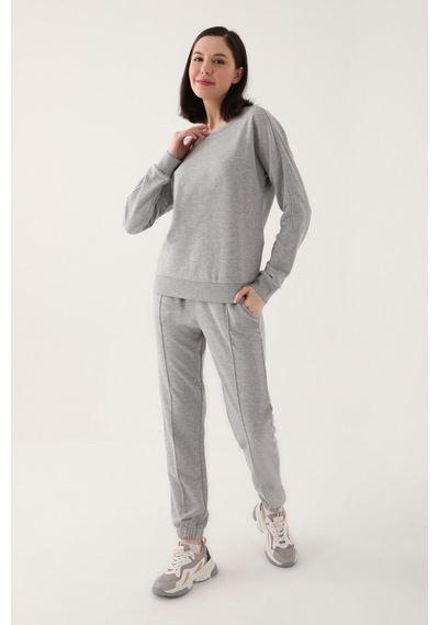 Arnetta Simple Stylish Gri Kadın Eşofman Takımı Grimelanj
