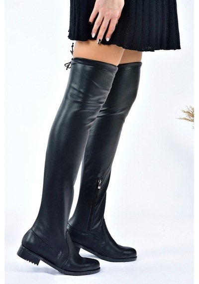 Fox Shoes Suni Deri Siyah Streç Kadın Çizme G268573002 Siyah