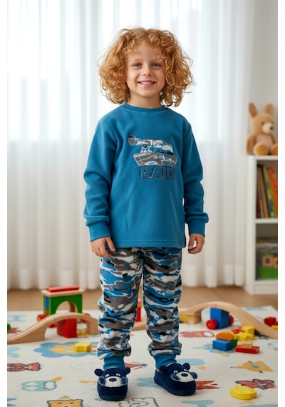 Aydoğan Erkek Çocuk Kadife Polar Desenli Pijama Takımı 1669 Petrol01 Petrol01