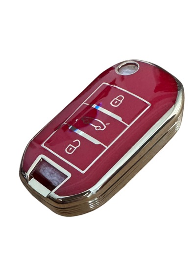 Autohan Keys Peugeot İçin Anahtar Kılıfı, 3 Düğmeli, 301 307 308 208 508 2008 3008 Partner Van Uyumlu, Kırmızı-altın Renk, Premium Sustaıı Tasarım