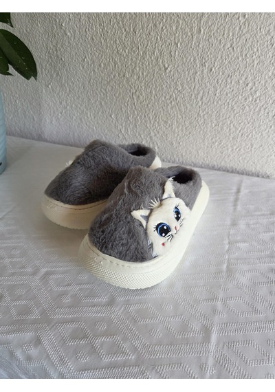 Kadın Kedili Peluş Rahat Ev Terliği 25bnt133 Gri