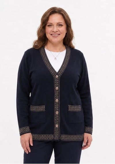 Onno Style Women Bantı Hasır Desenli Çelik Örgü Klasik Triko Ceket Lacivert