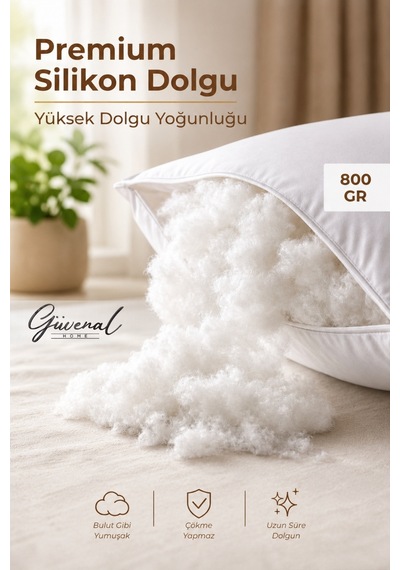 Fluffy 2'li Silikon Elyaf Dolgulu Yastık Set 800 Gr Ultra Yumuşak Dolgun 50x70 Cm - 2 Adet Yastık Beyaz